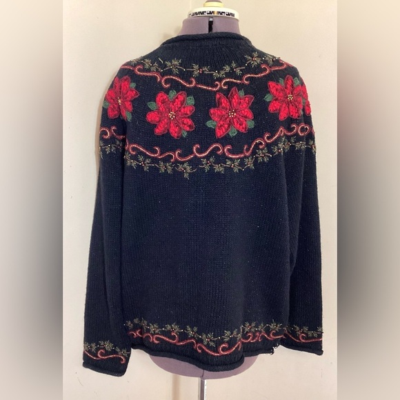 Croft & Barrow Black Cardigan with Red Floral Design - Picture 3 of 16